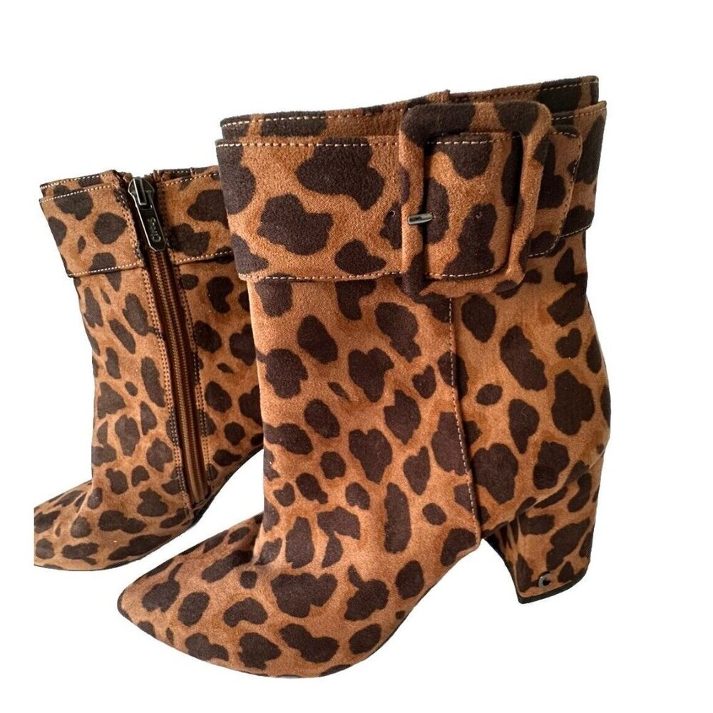Sam Edelman Circus Tan Leopard Print Pointed Toe Block heel Boots Women's Size 7 - Picture 12 of 13